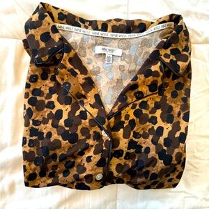 Nine West Pajamas L pants long sleeve leopard animal print black brown cozy